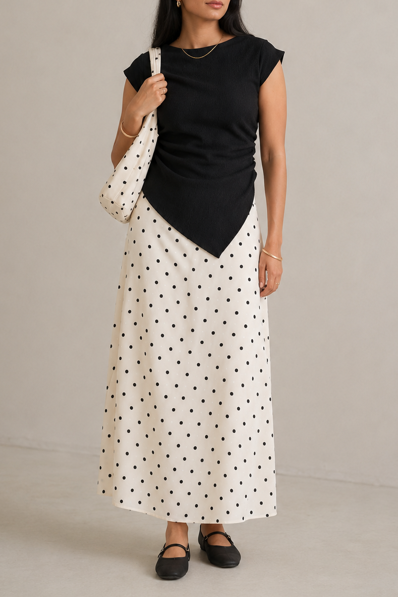 Raven top with Polka dot skirt & bag