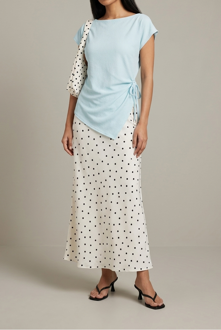 Capri top with Polka dot skirt & bag