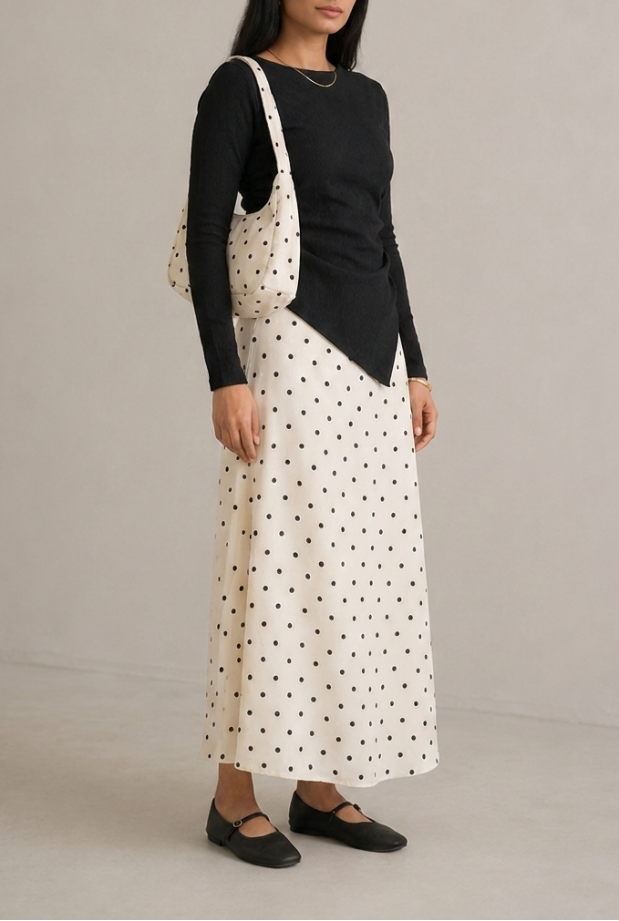 Raven top with Polka dot skirt & bag