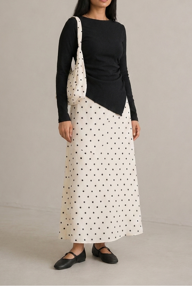 Raven top with Polka dot skirt & bag